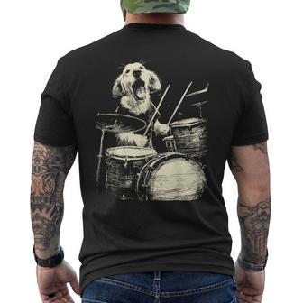 Cute Golden Retriever Playing Drums Music Dog Drummer Men's T-shirt Back Print - Thegiftio UK