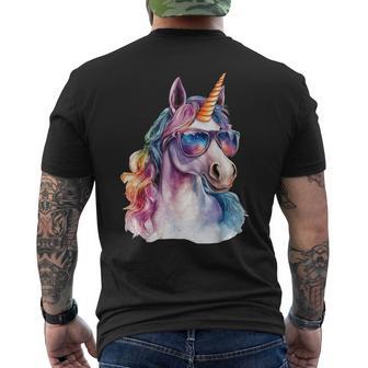 Cute Unicorn Wearing Sunglasses Graphic Men's T-shirt Back Print | Mazezy