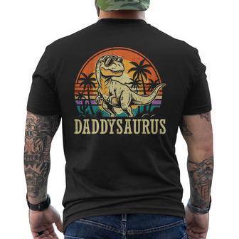 Daddy Trex Dinosaur Daddysaurus Retro Fathers Day Dad Papa Men's T-shirt Back Print - Monsterry