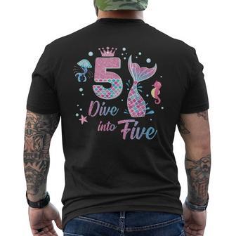Dive Into Five Party Decorations 5 Year Old Mermaid Birthday Men's T-shirt Back Print - Thegiftio UK