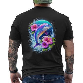 Dolphin Jumping In Ocean Flowers Tropical Sea Life Animal Men's T-shirt Back Print - Thegiftio UK