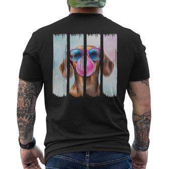 Doxie Dog Blowing Bubblegum Wearing Glasses Cute Dachshund Men's T-shirt Back Print - Monsterry