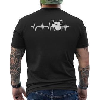 Drums Heartbeat ドラマー&パーカッショニスト音楽愛好家向け メンズTシャツ バックプリント - Kawaiitshirt