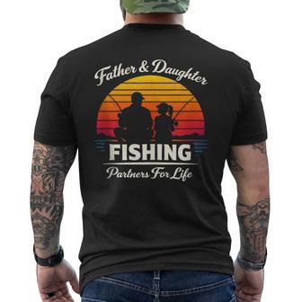 Father And Daughter Fishing Partners For Life Retro Sunset Men's T-shirt Back Print - Monsterry