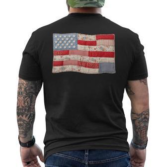 Faux Quilted American Flag Vintage Patchwork Patriotic Men's T-shirt Back Print | Mazezy