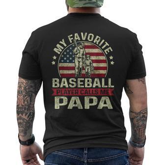My Favorite Baseball Player Calls Me Papa Flag Father's Day Men's T-shirt Back Print - Thegiftio UK