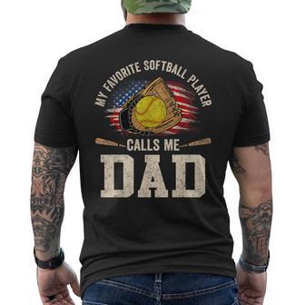 My Favorite Softball Player Calls Me Dad Fathers Day Men's T-shirt Back Print - Monsterry