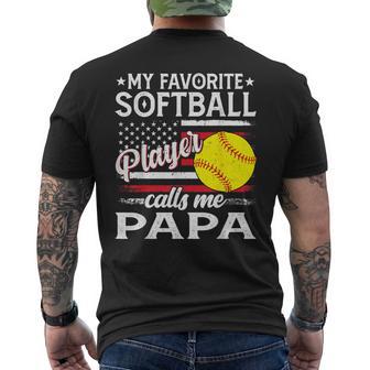 My Favorite Softball Player Calls Me Papa Us Flag Men's T-shirt Back Print - Thegiftio UK