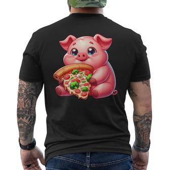 Felice Carino Maiale Godendo Pizza Italiano Fast Food T-shirt da uomo con stampa posteriore - Novitaregali