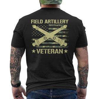 Field Artillery Veteran Flag American Camouflage Us Military Men's T-shirt Back Print - Thegiftio UK