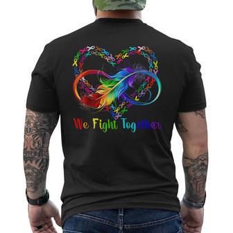 We Fight Together All Cancer Awareness Colorful Ribbons Men's T-shirt Back Print - Thegiftio