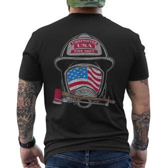 Firefighter Fireman Helmet American Flag Usa Vintage Graphic Men's T-shirt Back Print - Thegiftio UK