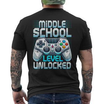 First Day Of Middle School Level Unlocked Back To School Men's T-shirt Back Print - Thegiftio UK
