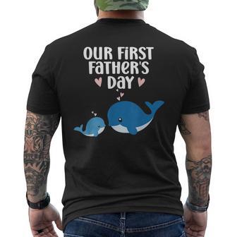 Our First Fathers Day New Dad & Baby Matching Cute Whale Men's T-shirt Back Print - Monsterry