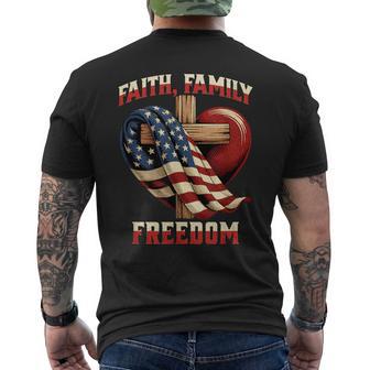 Flag With Cross Patriotic July 4Th Faith Family Freedom Men's T-shirt Back Print - Thegiftio UK