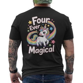 Four Ever Magical 4 Years Old Unicorn Kids 4Th Birthday Men's T-shirt Back Print - Thegiftio UK
