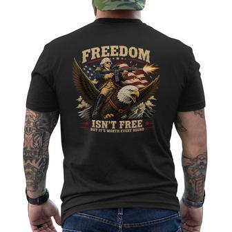 Freedom Isn’T Free Usa Patriotic Eagle George Washington Men's T-shirt Back Print - Monsterry