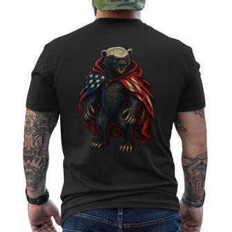 Fun Patriotic Honey Badger American Flag Usa Animal Men's T-shirt Back Print - Monsterry