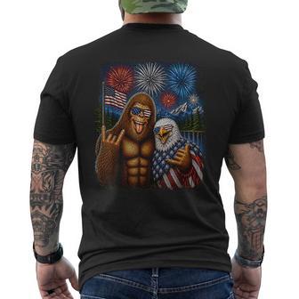 Bigfoot Eagle Selfie Rock On 4Th Of July Boy Kids Men's T-shirt Back Print - Thegiftio UK