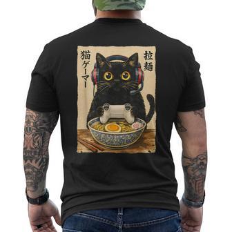 Cat Gamer Ramen Graphic Japanese Kawaii Anime Gaming Men's T-shirt Back Print - Thegiftio