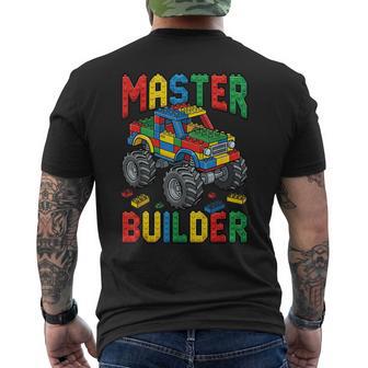 Family Master Builder Kids Building Bricks Blocks Boys Men's T-shirt Back Print - Monsterry