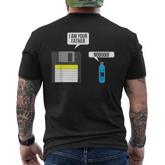 Father Floppy Disk And Son Usb Flash Drive Nerdy Men's T-shirt Back Print - Monsterry