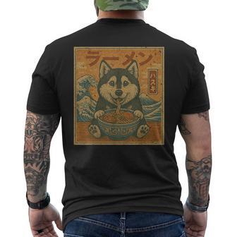 Kawaii Ramen Husky Japanese Noodles Husky Eating Ramen Men's T-shirt Back Print - Monsterry