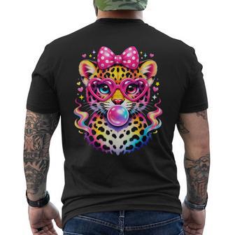 Leopard Glasses Blowing Bubble Gum Back To School Kids Men's T-shirt Back Print - Monsterry