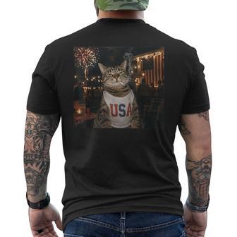 Patriotic Smoking Cat Fireworks 4Th Of July Usa Flag Men's T-shirt Back Print - Thegiftio UK