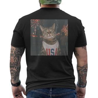 Patriotic Smoking Cat Vintage 4Th Of July Men's T-shirt Back Print - Thegiftio UK