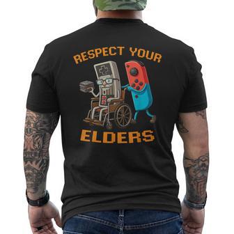 Retro Meme Respect Your Elders Gamer Video Game Men's T-shirt Back Print - Thegiftio UK