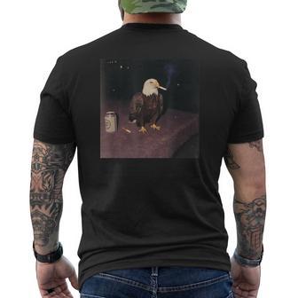 Smoking Bald Eagle Cigarette Beer Gen Z Cursed Meme Men's T-shirt Back Print - Monsterry