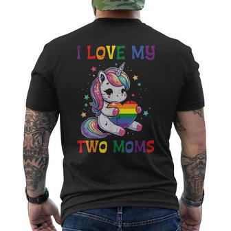 Gay Pride Month I Love My Two Moms Unicorn Lgbtq Ally Kids Men's T-shirt Back Print - Thegiftio UK