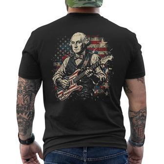 George Washington President Playing Guitar Us Flag July 4Th Men's T-shirt Back Print - Thegiftio UK