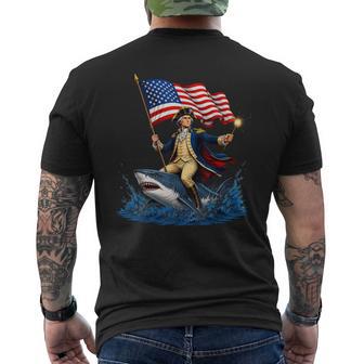 George Washington Riding Shark 4Th Of July American Flag Men's T-shirt Back Print - Thegiftio UK