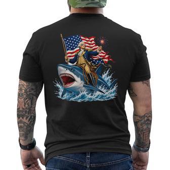 George Washington Riding Shark July 4Th American Flag Men's T-shirt Back Print - Thegiftio UK