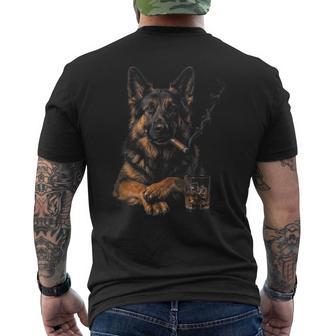 German Shepherd Dog Smoking Cigarette Whisky Lover Dog Men's T-shirt Back Print - Thegiftio UK