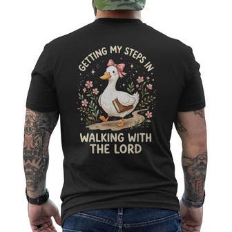 Getting My Steps In Walking With The Lord Men's T-shirt Back Print - Thegiftio