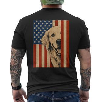 Golden American Flag Dog Lover Patriotic Usa 4Th Of July Men's T-shirt Back Print | Seseable UK