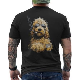 Goldendoodle Smoking Cigarette Whisky Lover Doodle Dog Men's T-shirt Back Print - Monsterry