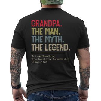 Grandpa The Man The Myth The Legend He Knows Everything Men's T-shirt Back Print - Thegiftio UK
