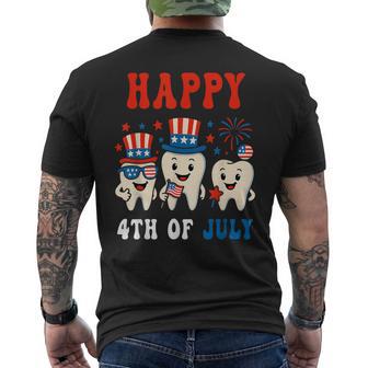 Happy 4Th Of July Dental Tooth American Flag Dentist Men's T-shirt Back Print - Thegiftio UK