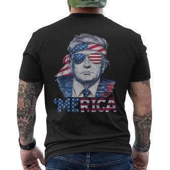 Happy 4Th Of July Donald Trump 'Merica Usa Flag Sunglass Men's T-shirt Back Print - Thegiftio UK