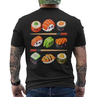 Happy Sushi Anime Kawaii Set Japanese Food Lover Otaku Manga Men's T-shirt Back Print - Monsterry