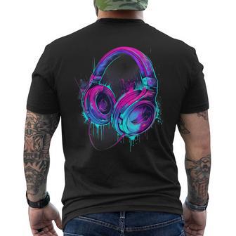 Headphones Music Dj Music Lover Music Headphones Edm Splash Men's T-shirt Back Print - Thegiftio UK