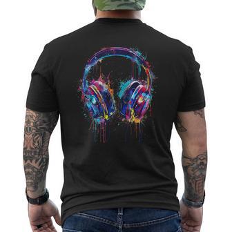Headphones Music Dj Splash Dance Club Music Headphones House Men's T-shirt Back Print - Thegiftio UK