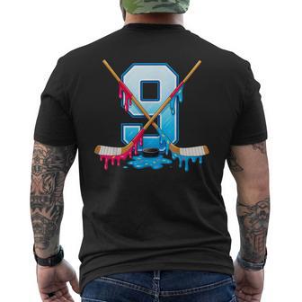 Hockey 9 Year Old Ice Cream Drip Youth 9Th Birthday Boys Men's T-shirt Back Print - Thegiftio UK