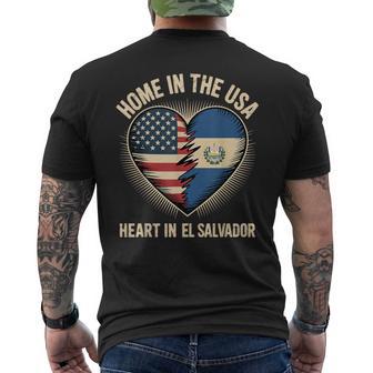 Home In The Usa Heart In El Salvador American Salvadoran Men's T-shirt Back Print - Thegiftio UK