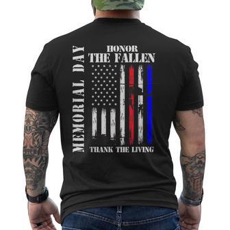 Honor The Fallen Thank The Living Memorial Day Flag Graphic Men's T-shirt Back Print - Thegiftio UK