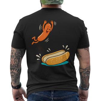 Hot Dog Jumping Into Bun Sausage Bbq High Dive Men's T-shirt Back Print - Monsterry
